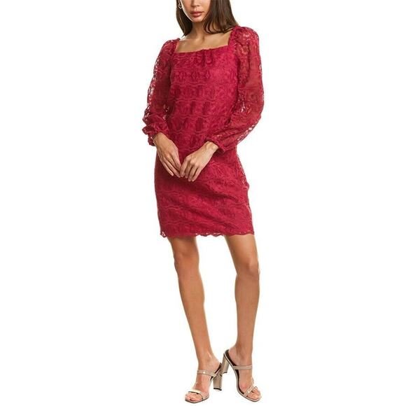 TRINA TURK NEW $328 Long Sleeves Lace Bottle Shift Dress in Le Vin Rouge‎ Size 0 - Picture 1 of 2